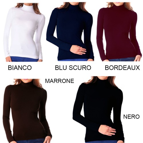 6 Maglia Collo Alto Lupetto Aderente Maniche Lunghe Leggermente Felpato Colori Assortiti Lc6567b